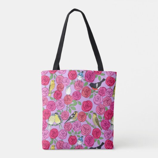 Warblers und Rose auf Lavendel Fleece Blanket Tasche (Rückseite)