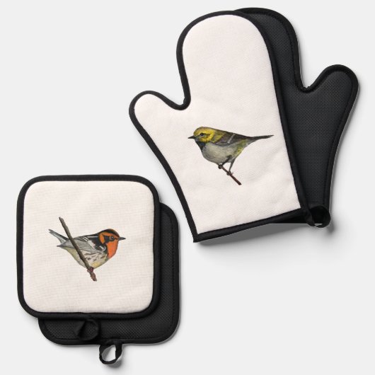 Warblers White Oven Mitt Potholders Set (Vorderseite/Rückseite)