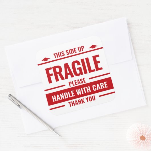Warenkorb für das Fragile White Label Quadratischer Aufkleber (Umschlag)