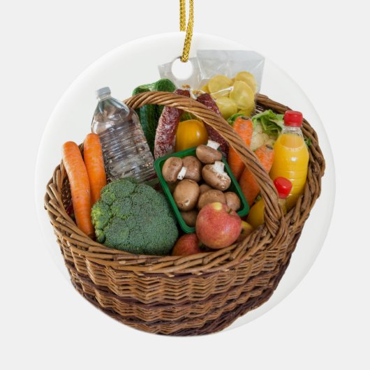 Warenkorb mit Lebensmitteln Obst und Gemüse Keramikornament (Vorne)