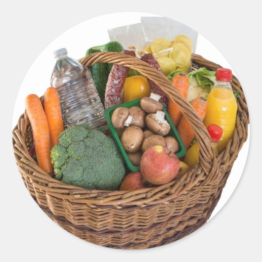 Warenkorb mit Lebensmitteln Obst und Gemüse Runder Aufkleber (Vorderseite)