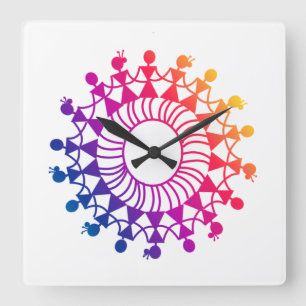 WARLI ART DESIGN PATTERN QUADRATISCHE WANDUHR