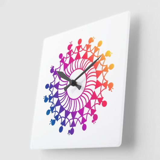 WARLI ART DESIGN PATTERN QUADRATISCHE WANDUHR (Winkel)