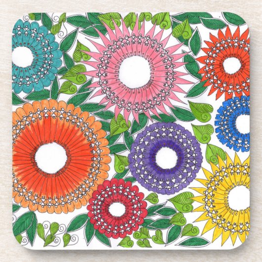 Warli-Blumen Getränkeuntersetzer (Vorderseite)