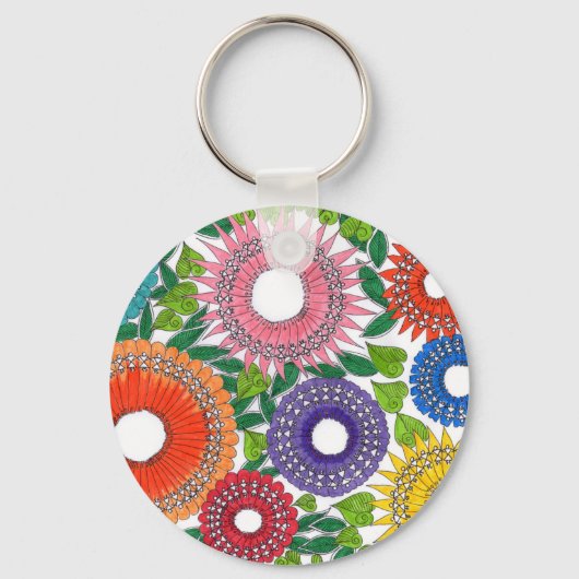 Warli-Blumen Schlüsselanhänger (Vorderseite)