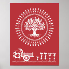 Warli Harmony: Baum des Lebens und ländliches Blis Poster