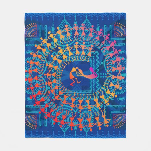 Warli-Malerei - traditionell gezeichnete Handarbei Fleecedecke (Vorderseite)