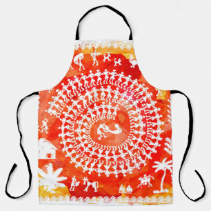 Warli-Malerei - traditionell gezeichnete Handarbei Schürze