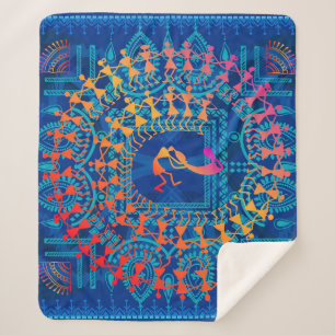 Warli-Malerei - traditionell gezeichnete Handarbei Sherpadecke