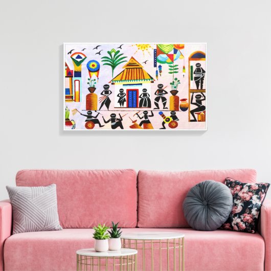 Warli Mauer Kunst Leinwanddruck (Insitu (Wohnzimmer))