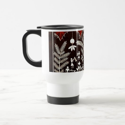 Warli-Stammesbaum des Lebens -Holz Walart Reisebecher (Links)