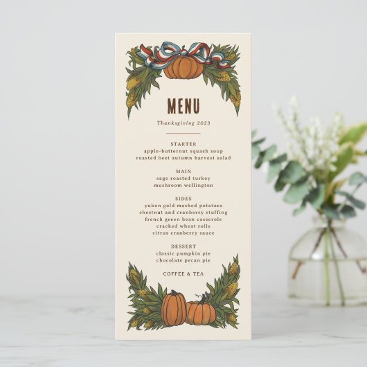 Warm Americana Harvest Erntedank Menükarte (Stehend Vorderseite)