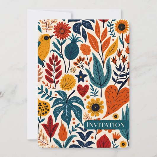 Warm Autumn Floral Folk Art Wedding Einladung (Vorderseite)