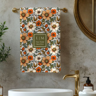 Warm Autumn Flowers Terracotta Rust Bath Towels Badhandtuch Set