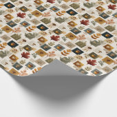  Warm Autumn Pattern w/ Acorns, Leaves & Mushrooms Geschenkpapier (Ecke)