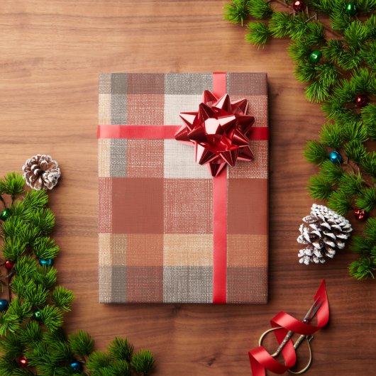 Warm Autumn Plaid Fabric Texture in Rust and Beige Geschenkpapier (Feiertagsgeschenk)