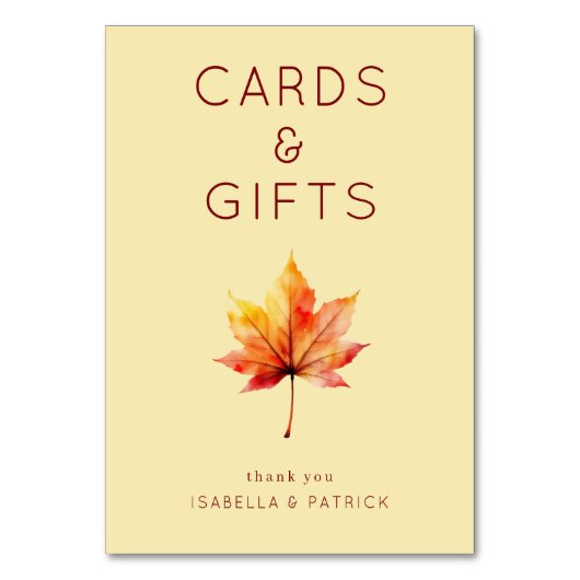 Warm Autumn Watercolor Maple Leaf Tischnummer (Vorderseite)