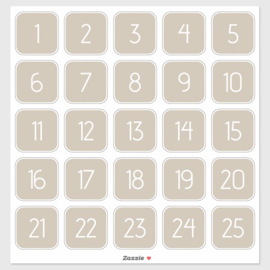 Warm Beige Customizable Square Number Stickers  Aufkleber (Blatt)