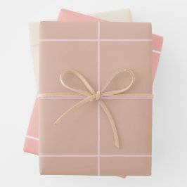 Warm Beige Grid Pattern Minimal Soft Check Design Geschenkpapier Set