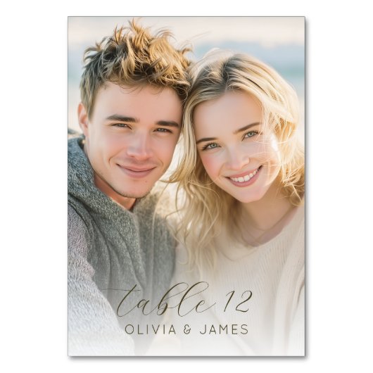 Warm Beige Romantic Photo Tischnummer (Rückseite)