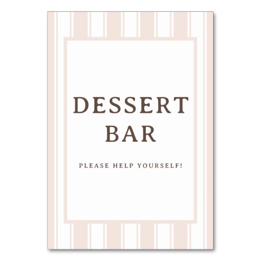 Warm Beige Serif Dessert Bar Schild Tischnummer (Vorderseite)