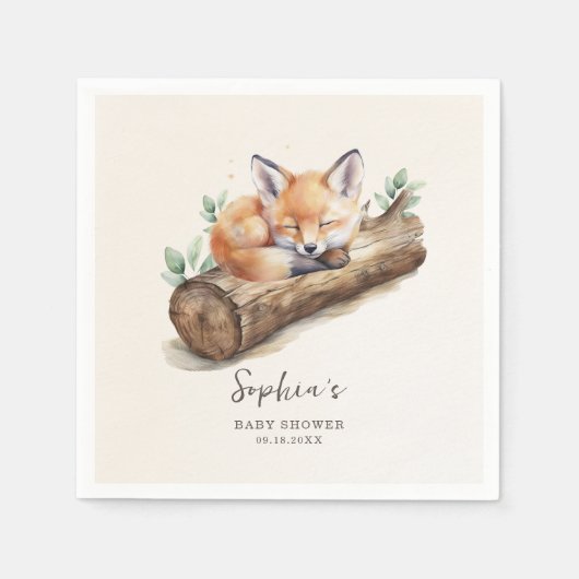 Warm Beige Woodland Fox Baby Shower Paper Serviette (Vorderseite)