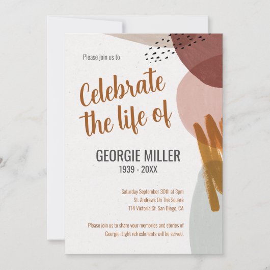 Warm Boho Abstrakte Feier zum Lebensgedanken Einladung (Vorderseite)