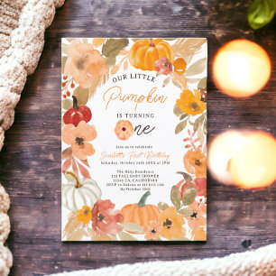 Warm Boho Fall Little Pumpkin Erste Geburtstagspar Einladung