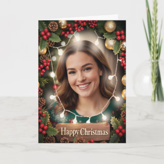 Warm & Bright Family Photo Christmas Card Dark Karte