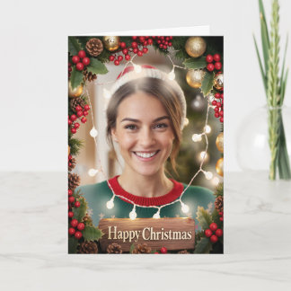 Warm & Bright Family Photo Christmas Card Light Karte