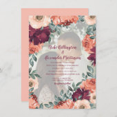 Warm Burnt Orange Burgundy Floral Wedding Foto Einladung (Vorne/Hinten)