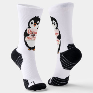 Warm by nature: Adorable Penguin with Playful Text Socken