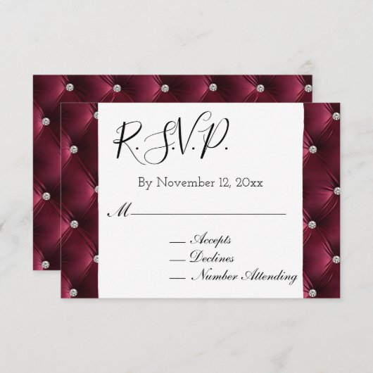 Warm Chic Deep Burgundy Red Velvet Wedding RSVP Begleitkarte (Vorne/Hinten)