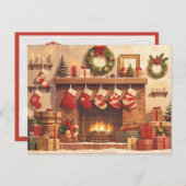 Warm Christmas Fireplace Scene Feiertagspostkarte (Vorne/Hinten)