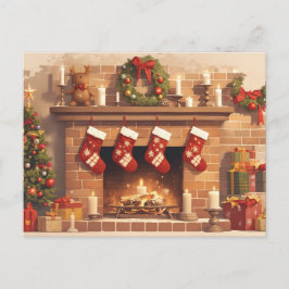 Warm Christmas Fireplace Scene Feiertagspostkarte