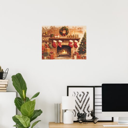 Warm Christmas Fireplace Scene Poster (Heimbüro)