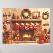 Warm Christmas Fireplace Scene Poster (Vorne)