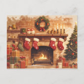 Warm Christmas Fireplace Scene Postkarte (Vorderseite)