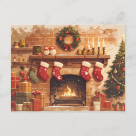 Warm Christmas Fireplace Scene Postkarte