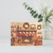 Warm Christmas Fireplace Scene Postkarte (Stehend Vorderseite)