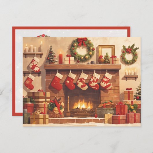 Warm Christmas Fireplace Scene Postkarte (Vorne/Hinten)