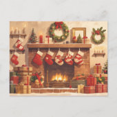 Warm Christmas Fireplace Scene Postkarte (Vorderseite)