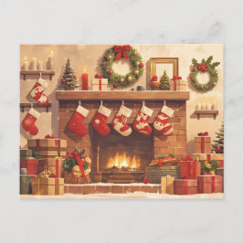 Warm Christmas Fireplace Scene Postkarte