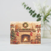 Warm Christmas Fireplace Scene Postkarte (Stehend Vorderseite)