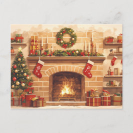 Warm Christmas Fireplace Scene Postkarte