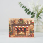 Warm Christmas Fireplace Scene Postkarte (Stehend Vorderseite)