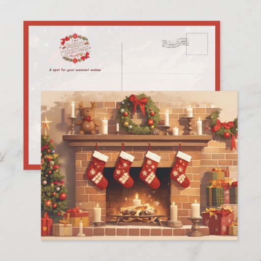 Warm Christmas Fireplace Scene Postkarte (Vorne/Hinten)