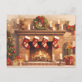 Warm Christmas Fireplace Scene Postkarte (Vorderseite)