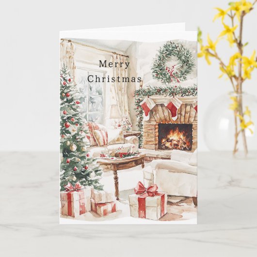 Warm Christmas Tree Fireplace Karte (Gelbe Blume)