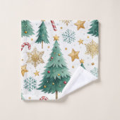 Warm Christmas trees red green gold bath towel Badhandtuch Set (Waschlappen)